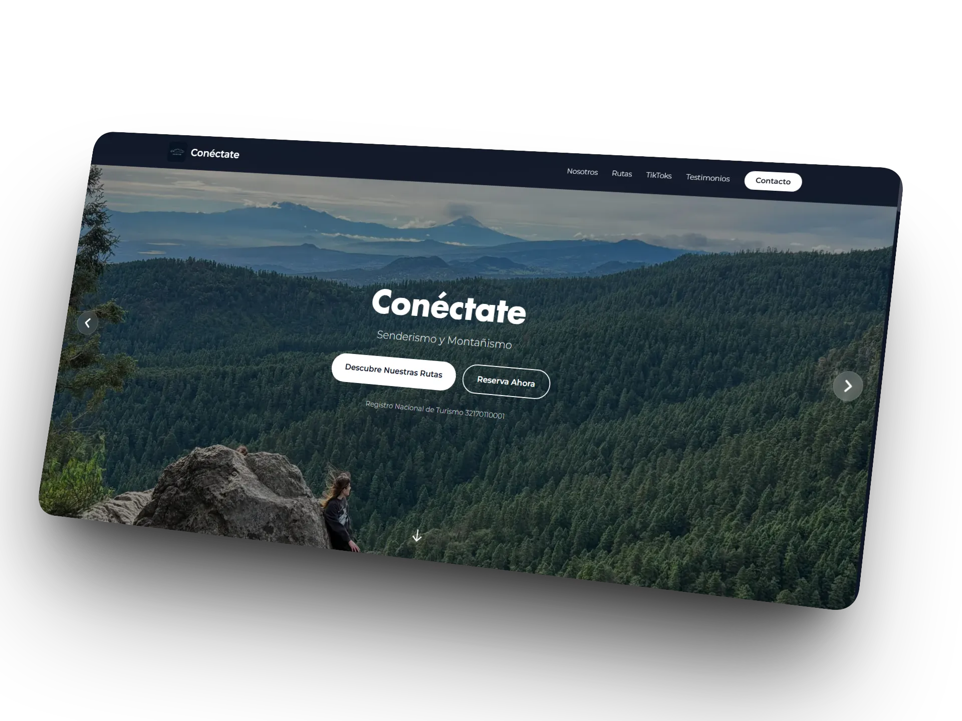 Vista del sitio web de Conéctate, senderismo y montañismo