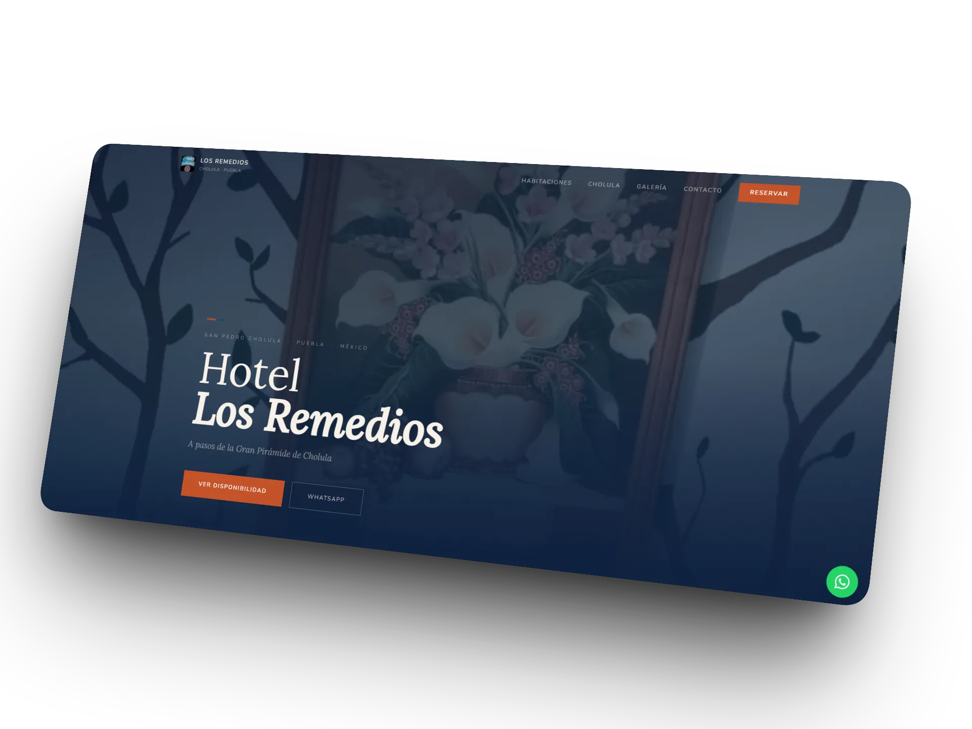 Vista del sitio web del Hotel Remedios Cholula