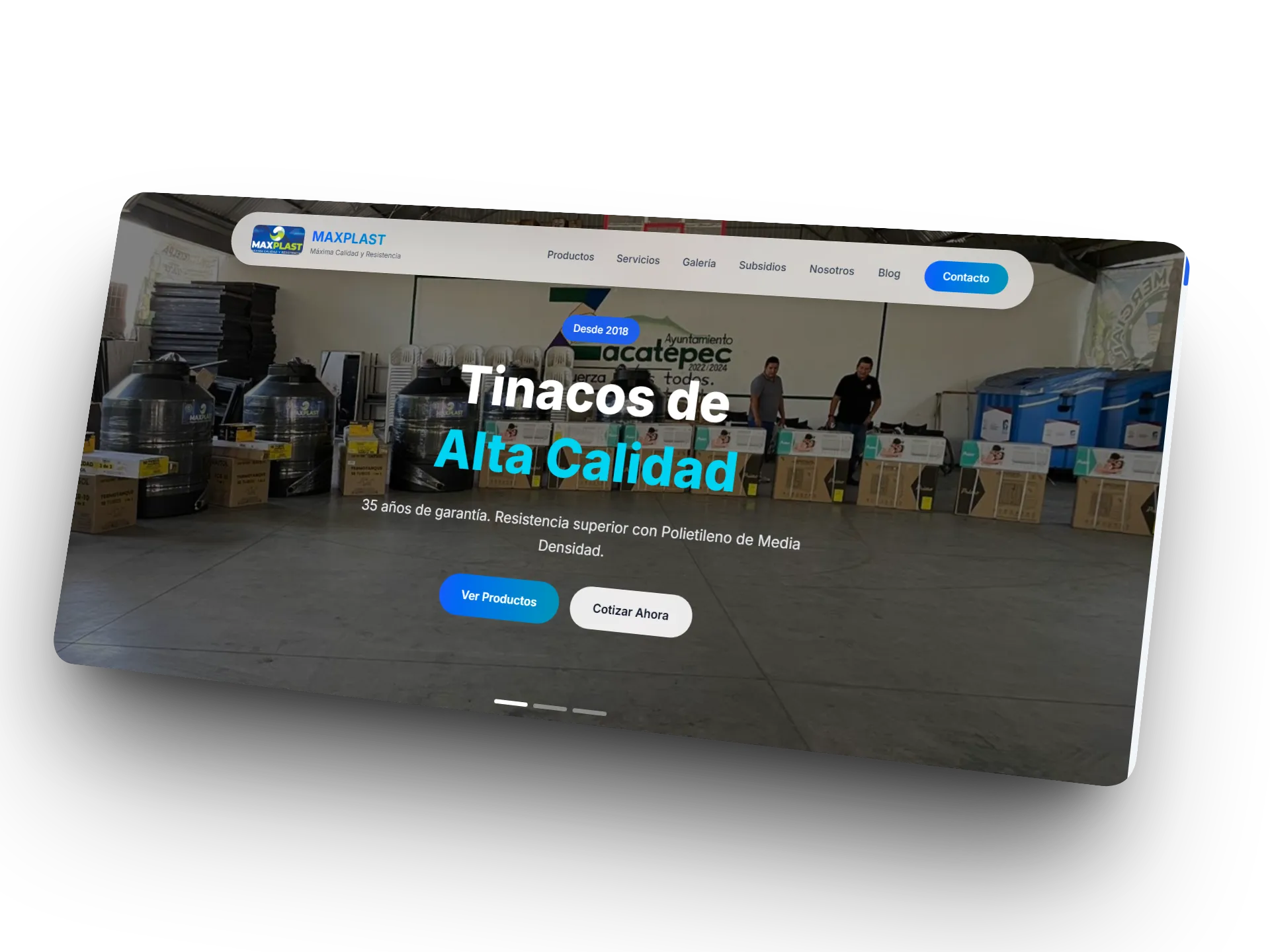 Vista del sitio web de Maxplast